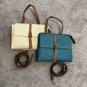 Charming Charlie Ivory and Teal Purse Bag Lot of 2 Crossbody